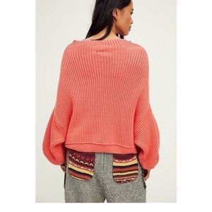 Free People Coral Ribbed Balloon-Sleeve Sweater